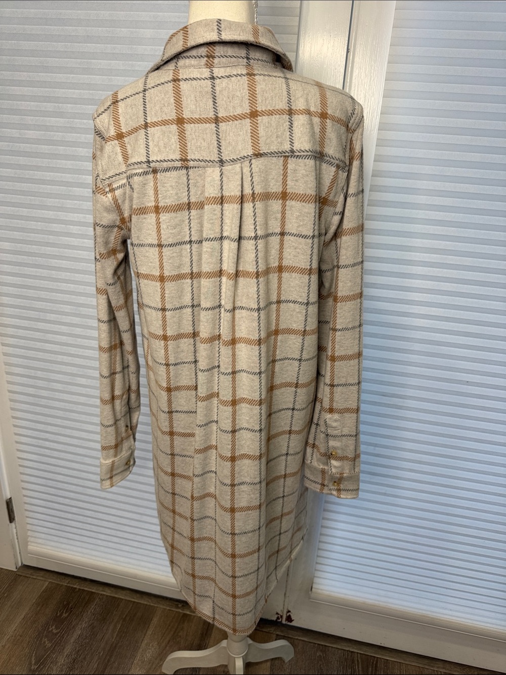 Faherty Beige Plaid Button-Front Shirt Dress MK1327 - Picture 2 of 4